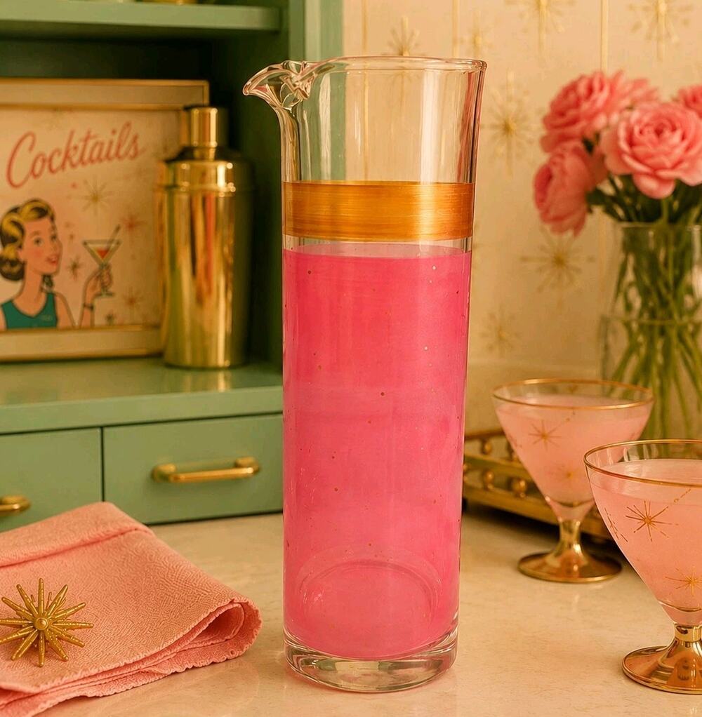 Vintage MCM Pink Gold Martini Cocktail Pitcher Carafe Pinched Spout 9.75